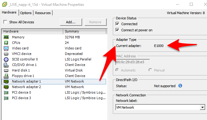 e1000 esxi network